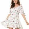 Allegra K Women's Floral Sweetheart Neck Puff Sleeve Fit And Flare A-Line Mini Dress 2 Allegra K Women's Floral Sweetheart Neck Puff Sleeve Fit And Flare A-Line Mini Dress