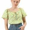 Allegra K Women's Floral Sweetheart Neck Ruffle Short Sleeves Blouse Top