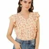 Allegra K Women's Floral Flare Cap Sleeve Blouse Ruffle V Neck Blouses Summer Tops Shirt