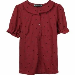 Allegra K Women's Peter Pan Collar Shirt Textured Stars Button Down Ruffle Top