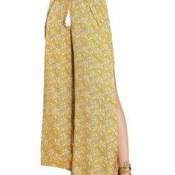 Allegra K Women's Boho High Split Elastic Waist Tassel Drawstring Printed Wide Leg Pants