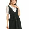 Allegra K Women's Buttons Solid Overalls Pinafore Dress With Pockets