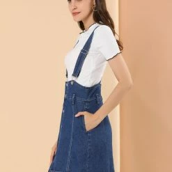 Allegra K Women's Casual Button Front High Waist Overall Denim Skirt Suspender Dress 17 Allegra K Women's Casual Button Front High Waist Overall Denim Skirt Suspender Dress
