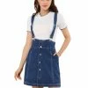 Allegra K Women's Casual Button Front High Waist Overall Denim Skirt Suspender Dress