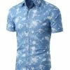 Allegra K Men's Shirts Short Sleeve Button Down Floral Printed Shirt