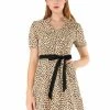 Allegra K Women's Leopard Print V Neck Slash Pocket Tie Waist Mini Dress 1 Allegra K Women's Leopard Print V Neck Slash Pocket Tie Waist Mini Dress
