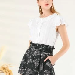 Allegra K Women's High Waist Wide Leg Belted Floral Shorts 18 Allegra K Women's High Waist Wide Leg Belted Floral Shorts