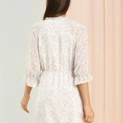 Allegra K Women's Tassel Tie Neck 3/4 Ruffle Sleeve Floral Chiffon A-Line Mini Dress 18 Allegra K Women's Tassel Tie Neck 3/4 Ruffle Sleeve Floral Chiffon A-Line Mini Dress
