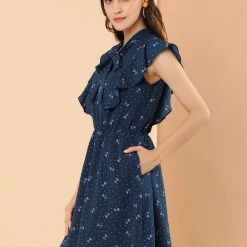 Allegra K Women's Ruffle Sleeve Polka Dots Dresses Tie Neck Summer A Line Dress 17 Allegra K Women's Ruffle Sleeve Polka Dots Dresses Tie Neck Summer A Line Dress