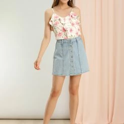 Allegra K Women's Spaghetti Strap Sweet Ruffle Floral Cami Top