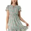 Allegra K Women's Ruffled Sleeve Self-Tie V Neck Above Knee Chiffon A-Line Floral Ruffle Dress