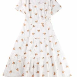 Allegra K Women's Square Neck Peasant Midi Fit And Flare A-Line Floral Print Dress