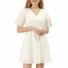 Allegra K Women's Peasant V Neck Vintage Bell Sleeve Mini A-line Flowy Dress