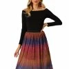 Allegra K Women's Elastic Waist Metallic Shiny Swing Party Midi Skirt