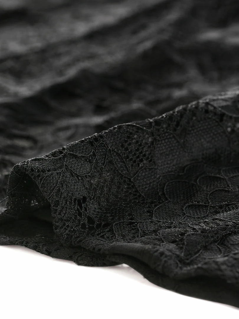 Allegra K Women's Lace Puff Sleeve V Neck Belted Vintage Button Down Dress 8 Allegra K Women's Lace Puff Sleeve V Neck Belted Vintage Button Down Dress