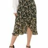 Allegra K Women's Floral High Waist Faux Wrap Ruffle Midi Skirt