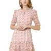 Allegra K Women's Casual Floral V Neck Keyhole Back A-Line Ruffle Dress