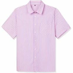 Allegra K Men's Dress Shirt Summer Short Sleeve Button Down Stripes Shirts