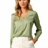 Allegra K Women’s Satin Long Sleeve V-Neck Shirt Elegant Work Solid Blouse Shirt 1 Allegra K Women’s Satin Long Sleeve V-Neck Shirt Elegant Work Solid Blouse Shirt