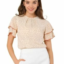 Allegra K Women's Sweet Layered Ruffle Sleeves Polka Dots Valentine's Day Blouses