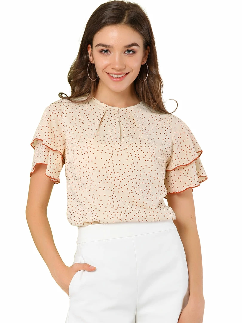 Allegra K Women's Sweet Layered Ruffle Sleeves Polka Dots Valentine's Day Blouses 3 Allegra K Women's Sweet Layered Ruffle Sleeves Polka Dots Valentine's Day Blouses