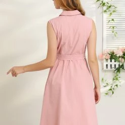 Allegra K Women's Sleeveless Notched Lapel Belted Business Office Midi Shirt Dress 36 Allegra K Women's Sleeveless Notched Lapel Belted Business Office Midi Shirt Dress