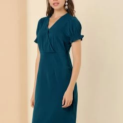 Allegra K Women's Casual A-Line Short Puff Sleeves Summer V Neck Dress 17 Allegra K Women's Casual A-Line Short Puff Sleeves Summer V Neck Dress