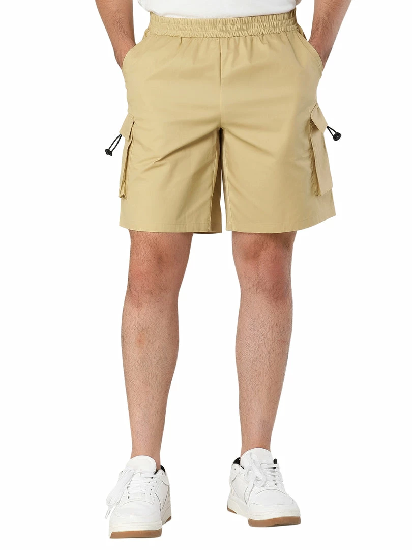 Allegra K Men's Short Pants Summer Cotton Elastic Waist Classic Fit Cargo Shorts 3 Allegra K Men's Short Pants Summer Cotton Elastic Waist Classic Fit Cargo Shorts