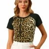 Allegra K Women's Leopard Animal Blouse Top Short Sleeve Crewneck T-Shirt