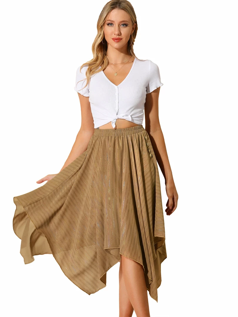 Allegra K Women's Elastic Waist Stripe Chiffon Handkerchief Hem Midi Skirt 3 Allegra K Women's Elastic Waist Stripe Chiffon Handkerchief Hem Midi Skirt