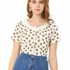 Allegra K Women's Casual Floral Print Short Sleeves Tops Round Neck Lace Panel Shirt Blouses 1 Allegra K Women's Casual Floral Print Short Sleeves Tops Round Neck Lace Panel Shirt Blouses