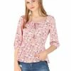 Allegra K Women's Floral Print Ruffle Hem Tie Blouse Square Neck Vintage Top