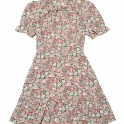 Allegra K Women's Chiffon Dress Floral Ruffle Puff Short Sleeve Tiered Summer Mini Dress