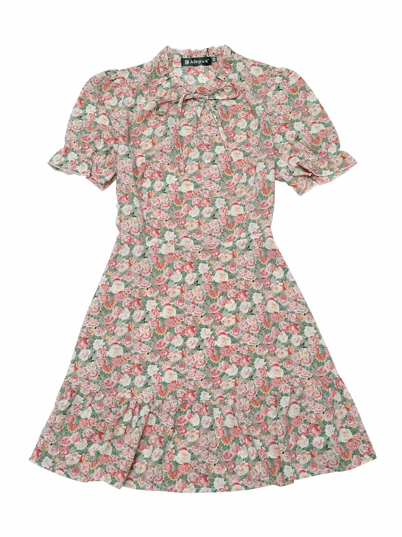 Allegra K Women's Chiffon Dress Floral Ruffle Puff Short Sleeve Tiered Summer Mini Dress 3 Allegra K Women's Chiffon Dress Floral Ruffle Puff Short Sleeve Tiered Summer Mini Dress