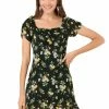 Allegra K Women's Puff Short Sleeve Ruched Ruffle Hem Floral Dress 1 Allegra K Women's Puff Short Sleeve Ruched Ruffle Hem Floral Dress