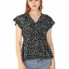 Allegra K Women's Casual Ruffle Neck Faux Wrap Ditsy Floral Peplum Top