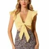 Allegra K Women's Summer Ruched Tie Front Flare Sleeve V Neck Crop Top 1 Allegra K Women's Summer Ruched Tie Front Flare Sleeve V Neck Crop Top