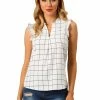 Allegra K Women's Sleeveless Ruffled Trim V Neck Summer Grid Plaid Tops