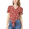 Allegra K Women's Wrap Crop Top Ruffle Short Sleeve V Neck Tie Waist Floral Blouse
