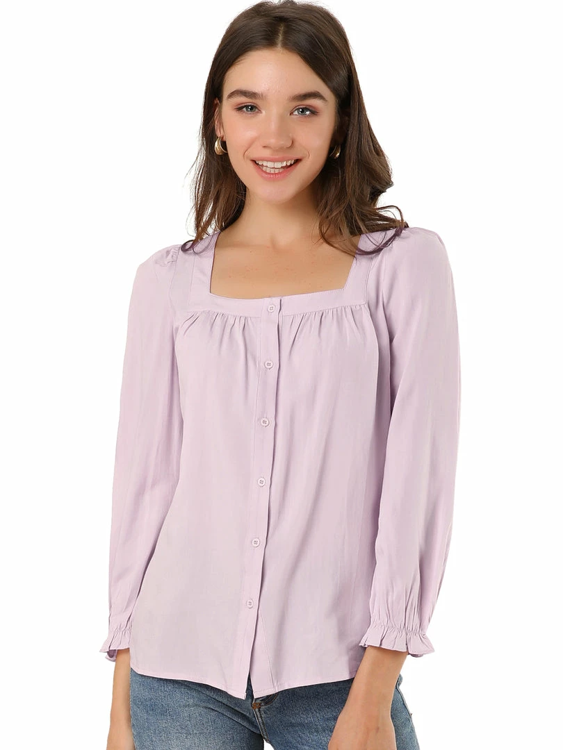 Allegra K Women's Square Neck Button Front Tie Back Puff Sleeve Vintage Blouse 3 Allegra K Women's Square Neck Button Front Tie Back Puff Sleeve Vintage Blouse