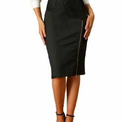 Allegra K Women's High Waist Slit Skirt Lace Below Knee Elegant Summer Work Skirts