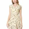 Allegra K Women's Casual Short Sleeve Cute Tie V Neck A-Line Floral Dress