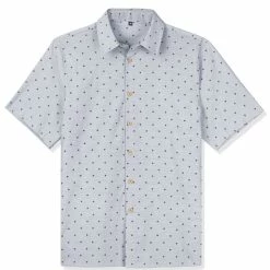 Allegra K Men's Dressed Polka Dots Shirts Short Sleeves Printed Button Down Shirt