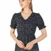 Allegra K Women's Floral Peplum Top Ruffle Hem Puff Sleeve V Neck Summer Blouse