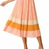 Allegra K Women's Color Block Elastic Waist A-Line Chiffon Pleated Midi Skirt