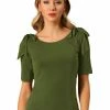 Allegra K Women's Boat Neck Elbow Sleeve Shirt Blouse Summer Top