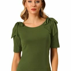 Allegra K Women's Boat Neck Elbow Sleeve Shirt Blouse Summer Top