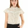 Allegra K Women's Lace See Through Blouses Ruffle Frill Neck Cap Sleeve Floral Button Up Tops