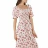 Allegra K Women's Square Neck Puff Sleeves Casual Midi Smocked Floral Dress