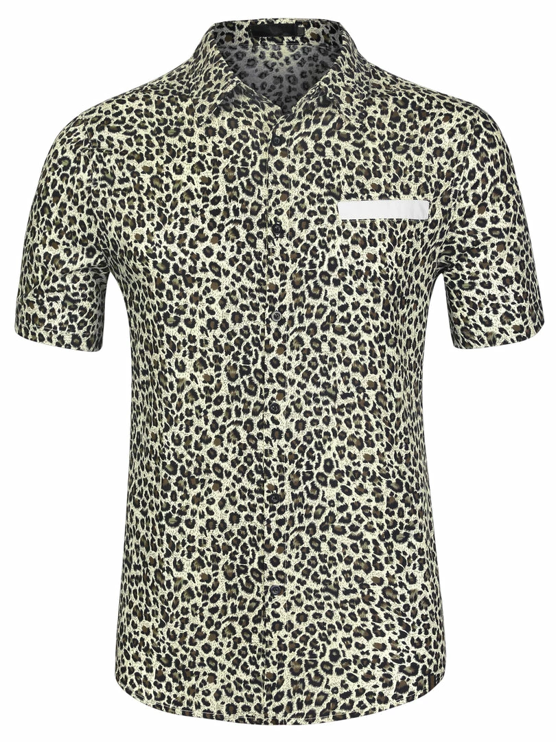 Allegra K Men's Summer Printed Contrast Pocket Short Sleeve Button Down Shirt 3 Allegra K Men's Summer Printed Contrast Pocket Short Sleeve Button Down Shirt